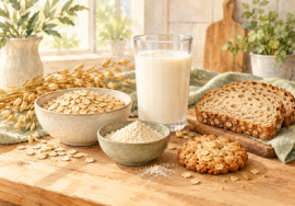 Haferflocken, Haferdrink, Hafermehl, Haferbrot und Haferkeks als Produktauswahl
